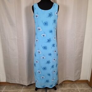 Mix Nouveau Blue Floral Maxi Dress Petite 4P Sleeveless Lined Summer Dress